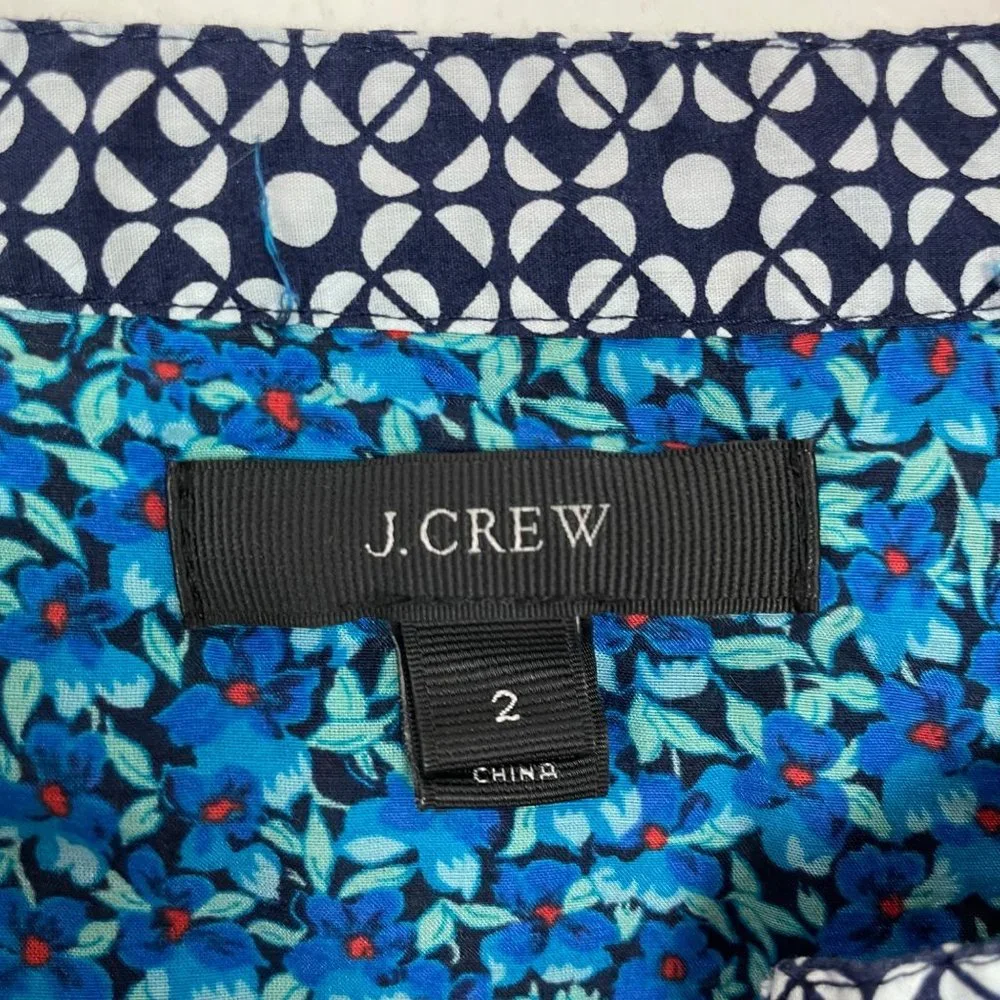 J.‎ Crew Woman's Sz 2 Blue Flower Patch Peasant Top Blouse Lightweight